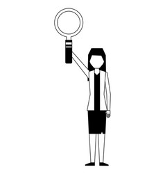 Business Woman Raised Hand With Magnifying Glass