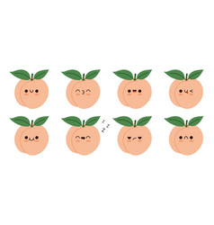 Set Cute Kawaii Peach Fruit Character