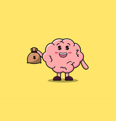 Cute Cartoon Crazy Rich Brain With Money Bag