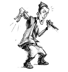 Funny Rapper Or Mc Man Cartoon Handdrawn