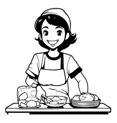 Girl In Apron Cooking Bread The Kitchen