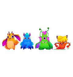 Set Of Cartoon Neon Color Cute Monsters