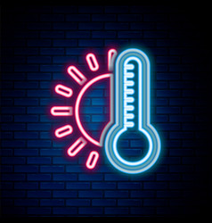 Glowing Neon Line Thermometer With Sun Icon