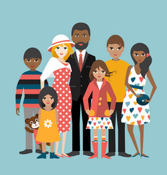 Mixed Race Family With 5 Children Cartoon