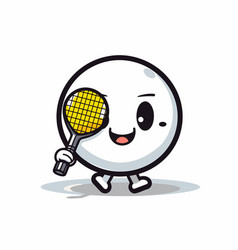 Cute Tennis Ball Cartoon Character With Racket