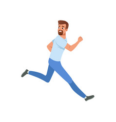 Frightened Bearded Man Running Away Looking Back