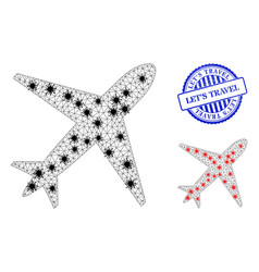 Wireframe Mesh Airplane Pictograms With Covid19