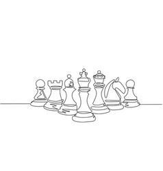 Single One Line Drawing Chess Pieces Aligned