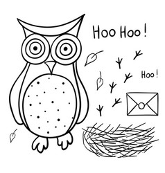 Cute Cartoon Wise Owl With Mail Nest Footprints