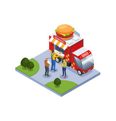 Isometric Food Truck Composition