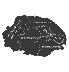 Norfolk County England Uk Black Map With White