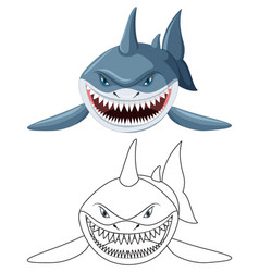 Shark Cartoon Character With Its Doodle Outline