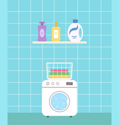 Washing Machine In Laundry Room On Blue Background