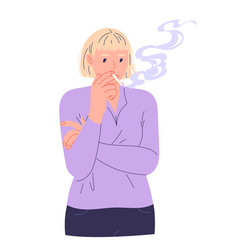 Woman Inhaling Cigarette Smoke With Cigarette