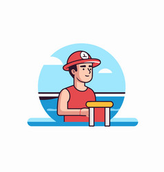 Worker Sitting On The Boat In A Flat Style