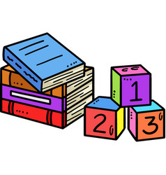 Books And Number Block Cartoon Colored Clipart