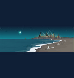 Sandy Urban Beach At Night Flat Color