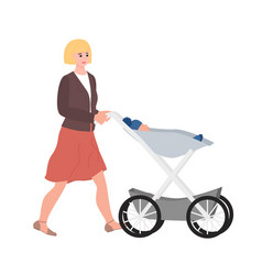 Young Woman Character Walking With A Baby