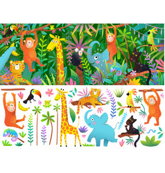 Playful Wild Animals In Exotic Jungle Clipart