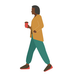 Black Color Woman Walking Holding Coffee