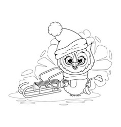 Coloring Page Owl With Sled And Winter Headphones