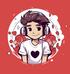 Cute Boy With Headphones Listening To Music