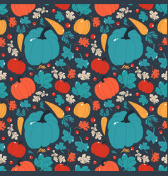 Seamless Pattern With Pumpkins And Plants