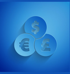 Paper Cut Currency Exchange Icon Isolated On Blue