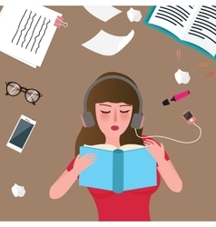 Young Women Reading Book And Listening Music