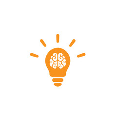 Red Bulb With Brain And Rays Flat Icon Isolated