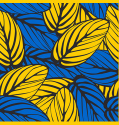 Large Yellow And Blue Leaves Seamless Pattern