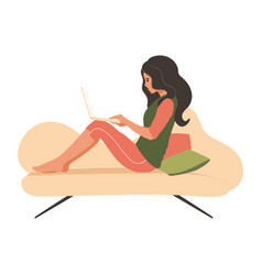 A Woman Is Working Laptop On The Couch