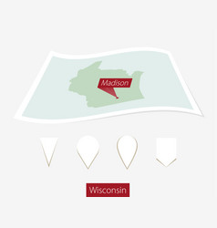 Curved Paper Map Wisconsin State With Capital