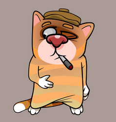 Cartoon Sly Cat In A Cap And With A Cigarette