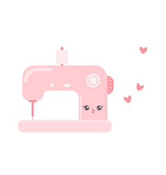 Cute Pink Sewing Machine Isolated On White