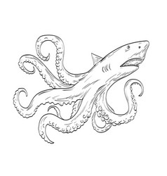 Lusca Sea Monster Half Shark Octopus Drawing