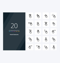 20 Hand Gestures Outline Icon For Presentation