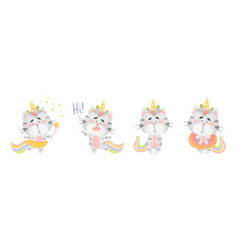 Cute Cat Unicorn Character With Rainbow Tail