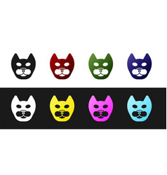 Set Cat Icon Isolated On Black And White