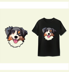 Happy Australian Shepherd Face On Black T-shirt