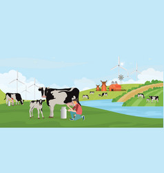 Holstein Cow And Calves In A Field