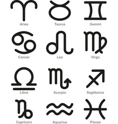 Zodiac signs set isolated on black background Vector Image