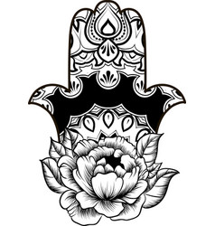 Coloring Page With Hamsa Round Ethnic Pattern