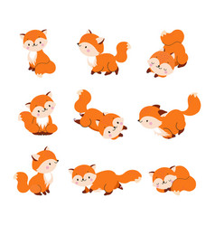 Cartoon Wildlife Fox Red Foxes Jump Sleep