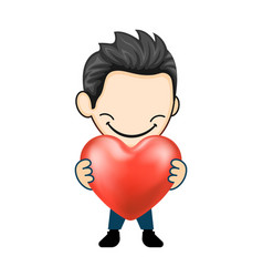 Smiling Man Showing Love Heart Shy Male Character