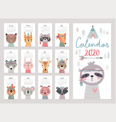 Calendar 2020 monthly calendar with cute funny Vector Image