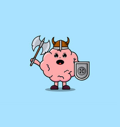 Cute Cartoon Brain Viking Pirate Holding Ax