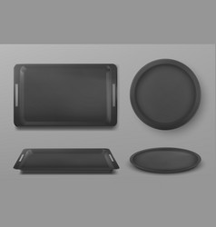 Rectangle And Circle Black Plastic Food Tray