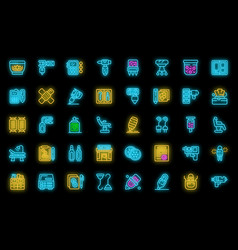 Tattoo Equipment Icons Set Neon