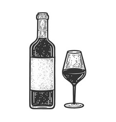 Wine Bottle With Glass Sketch